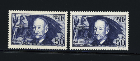 N°398 et 398a 50fr. Clément Ader, dont papier épais,