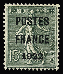 N°37 15c. olive, Poste France 1922, très bien centré,
