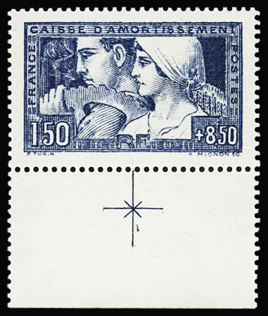 N°252b 1fr.50 + 8fr50. "Le travail", neuf ** avec bdf