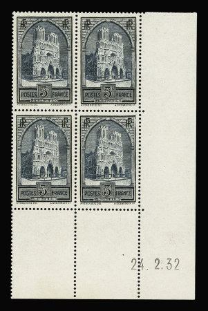 N°259c 3fr. Cathédrale de Reims, bloc de 4 coin-daté
