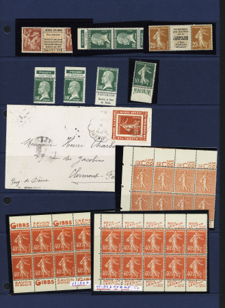 Lot de timbres avec bande publicitaire, dont n°188A,