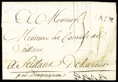 MP "Aix" (L n°5 - ind 7 - 1750) + taxe 3 sols  et 