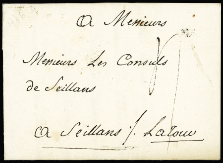 MP "Aix" (1776 - L n°8) + taxe 4 sols et  contrese