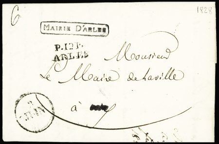MP "P 12 P Arles" (1828) + marque encadrée "Mairie