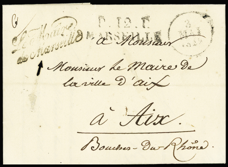 Lettre avec MP "P 12 P Marseille" + dateur A (1829