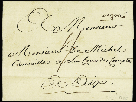 MP manuscrite "Orgon" (L n°1 - 1786), ind 13. TB