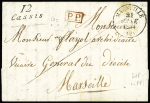 Cursive "12 Cassis" + T13 Marseille (1834) + "PP" 