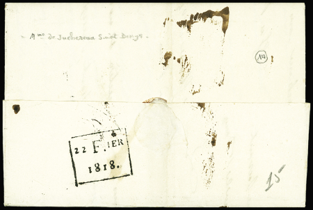 CORSE : lettre de Paris pour Bastia avec au verso marque