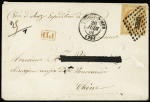 N°16 OBL PC 3382 + T15 Toulon-s-Mer (1861) sur let