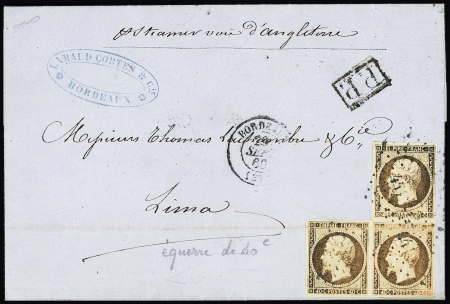 N°16, équerre de 3 timbres, OBL PC 441 + T15 Borde