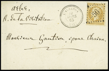 N°21 OBL GC 50 + T22 "L'Albaron (12)" (1865) sur l