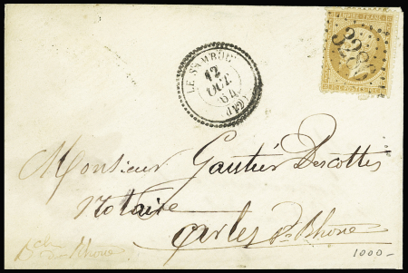 N°21 OBL GC 3286 + T22 "Le Sambuc (12)" (1864) sur
