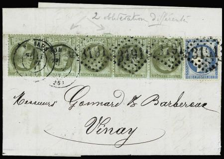 N°25, bande de 5, pli d'archive + n°37 OBL GC 3191