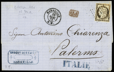N°38 OBL ancre + CAD "Marseille BM" (1875) sur let