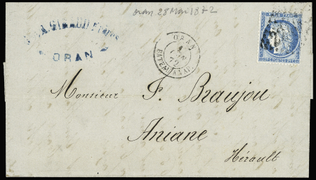 N°60 OBL GC 2240 + CAD "Oran bateau a vap" (1872 -