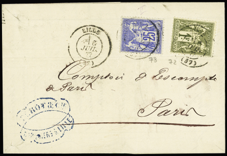 N°72 + 78 OBL T17 Lille (1877) sur lettre pour Par