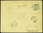 N°82 1F olive OBL CAD "Chargements Narbonne" (1886