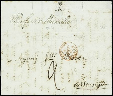 Lettre de Tunis (1846) pour Marseille avec taxe 2 