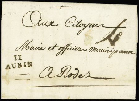 Marque postale "11 Aubin" (An 2), ind 19. Jolie pi