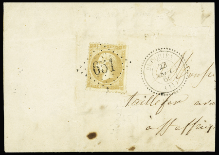 N°21 OBL GC 651 + T22 Broquiès sur lettre (incompl