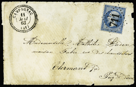 N°22 OBL GC 711 Campagnac (1863) sur lettre un peu