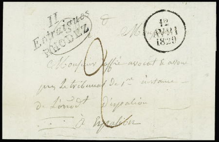 Double cursive "11 Entraigues Rhodez" + dateur "A"