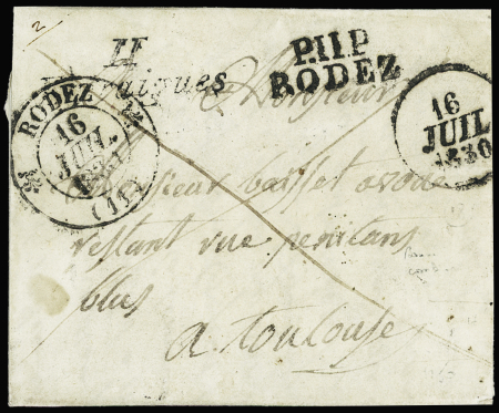Lettre avec MP "P 11 P Rodez" + cursive "11 Entrai