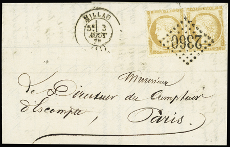 N°36, 10c bistre en paire, OBL GC 2360 + T17 Milla
