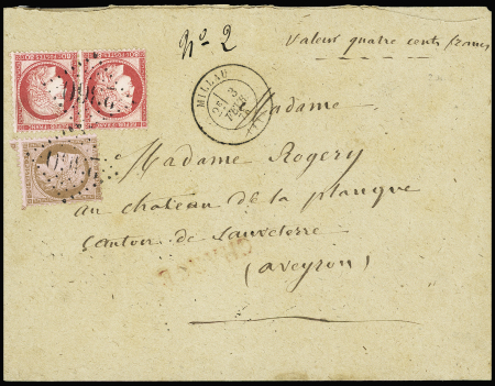N°57 en paire + 58 OBL GC 2360 + T17 Millau (1874)