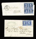 N°22a 20c bleu foncé en bloc de 4 obl. GC 1342 (Doullens, Somme) plus CàD T15 Doullens 11 juil. 1864,