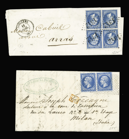 N°22a 20c bleu foncé en bloc de 4 obl. GC 1342 (Doullens, Somme) plus CàD T15 Doullens 11 juil. 1864,
