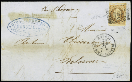 N°23 40c orange obl. grille italienne 184 (Naples), CàD Napoli Succle del porto 28 août 1867