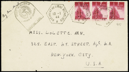 USA n°473, 3 pièces, OBL hex "batiment de ligne Ri