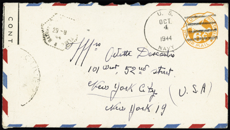 Env. entier postal USA 6c orange OBL grand CAD ave