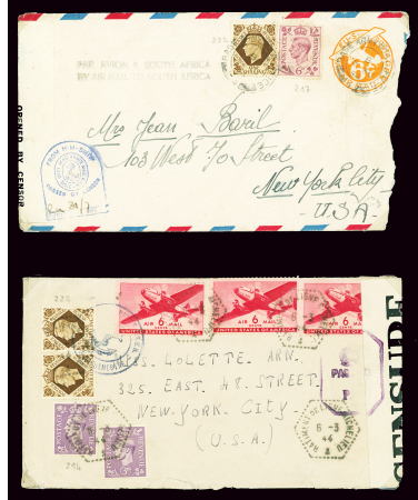 2 lettres pour les USA dont GB n°214, 2 pièces + 2