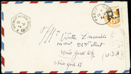 Env. entier postal 6c orange des USA avec surcharg