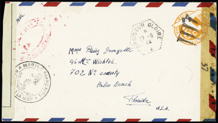 Env. entier postal 6c orange USA avec petite surch