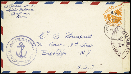 Env. entier postal 6c orange USA avec petite surch