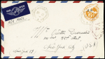 Env. entier postal 6c orange USA avec petite surch
