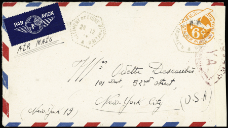 Env. entier postal 6c orange USA avec petite surch