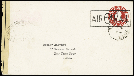 USA env. entier postal 6c sur 2c rouge avec surcha