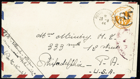 Env. entier postal 6c Oran USA avec surcharge "RF"