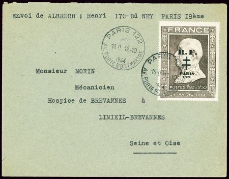 PARIS 12 n°31, 1F50 + 3F50 Pétain OBL Paris 122 (12.10.44)