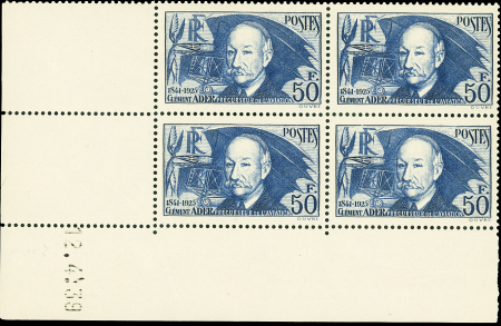 N°398 50F Ader, bloc de 4 coin daté 12.4.39, neuf **,