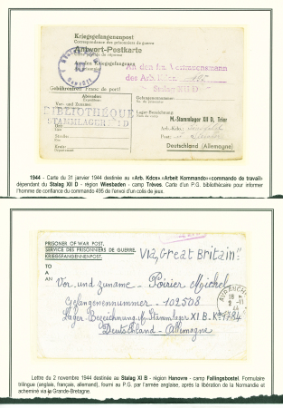 11 plis de prisonniers français 1940-1945 dont CP avec photo cousue et postkarte avec Croix-Rouge au tampon. TB
