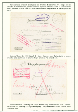 11 plis de prisonniers français 1940-1945 dont CP avec photo cousue et postkarte avec Croix-Rouge au tampon. TB