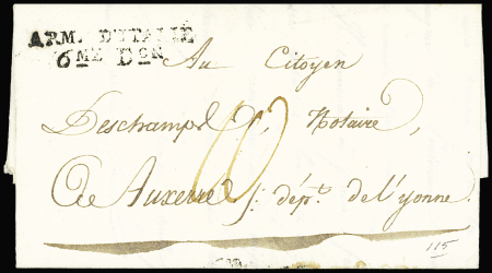 MP "Arm d'Italie 6me Don" sur lettre datée de Vicenza (Italie - 1797), texte sur la future évacuation du territoire vénitien. TB