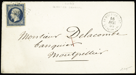 N°14 OBL losange de points "AOQG" + CAD "Armée d'Orient Quartier Gal" (1855) sur enveloppe avec correspondance à en-tête "Armée d'Orient - Service du génie - Etat Major Général". TB