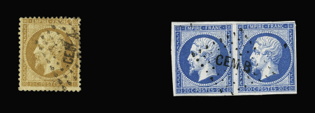 Timbres détachés : n°14 en paire OBL losange de points "CEMB" (corps exp du Mexique) et n°21 OBL losange de points "CEMA". TB