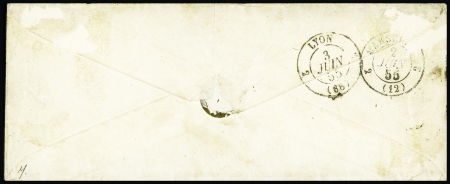 N°14 OBL losange de points "AOC" + CAD triple cercle "Armée d'Orient Bau C" (22 mai 1855) sur lettre pour Lyon
